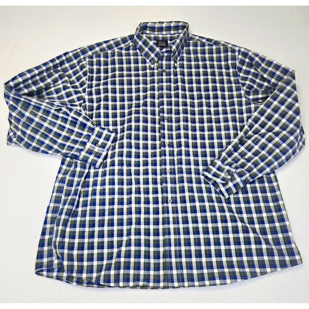Jos. A. Bank Traveler Men's XL Traditional Fit Plaid LongSleeve Shirt Blue Green